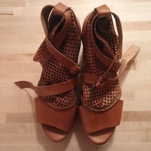 Leather Clog Strappy Heels
